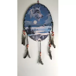 Attrape rêves ovale ( loups dans la neige)