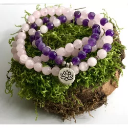 Mala Quartz rose Améthyste...