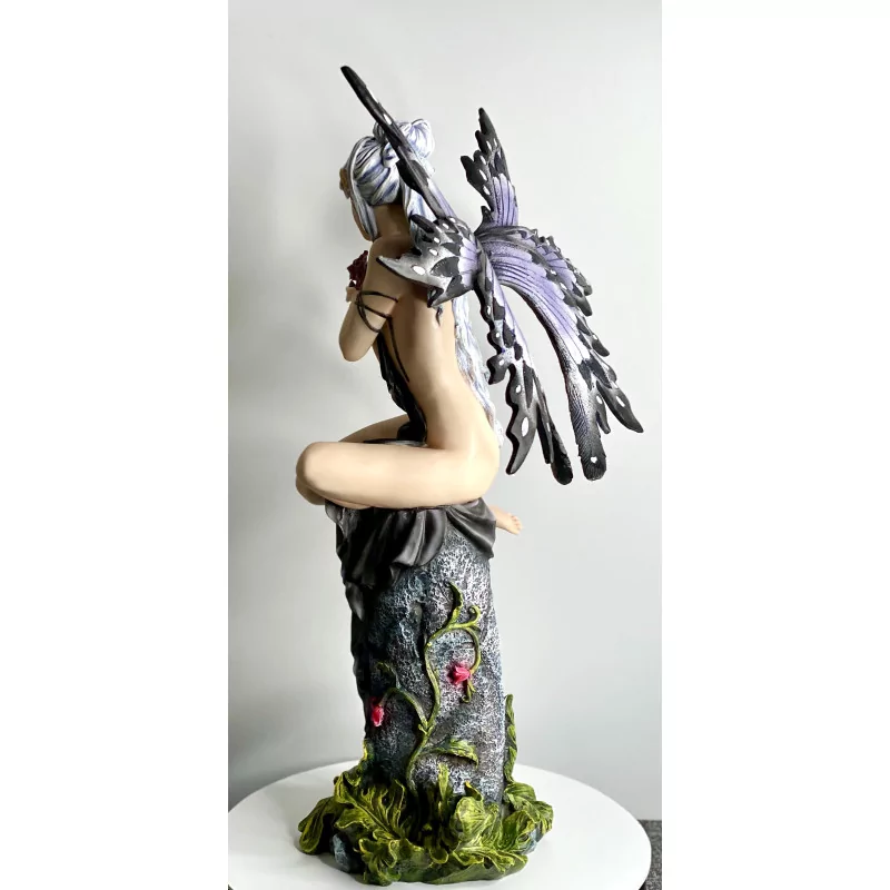 Grande Statuette de Fée avec Roue et Dragon: Décoration Féerique pour