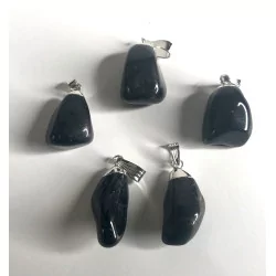 Pendentif Onyx noire monture en métal&collier cuir noir avec fermoir mousqueton.