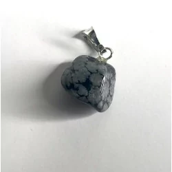 Pendentif Obsidienne flocon de neige avec crochet & collier en cuir noir avec fermoir mousqueton.