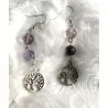 Boucles d’oreilles Fluorite & Améthyste avec Arbre de vie.