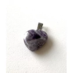Pendentif Améthyste cœur & avec collier en cuir.