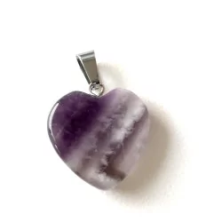 Pendentif Améthyste cœur & avec collier en cuir.