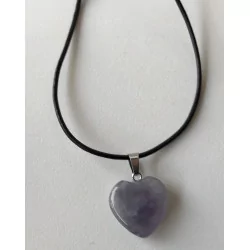 Pendentif Améthyste cœur & avec collier en cuir.