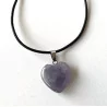 Pendentif Améthyste cœur & avec collier en cuir.
