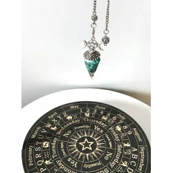 Pendule hexagonale « 3 phases de la Lune » Orgonite & Turquoise .