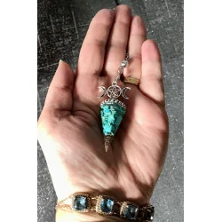 Pendule hexagonale « 3 phases de la Lune » Orgonite & Turquoise .