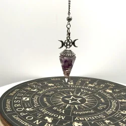 Pendule hexagonale « 3 phases de la Lune » Orgonite & Améthyste