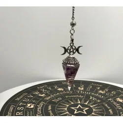 Pendule hexagonale « 3 phases de la Lune » Orgonite & Améthyste