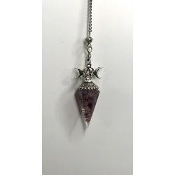 Pendule hexagonale « 3 phases de la Lune » Orgonite & Améthyste