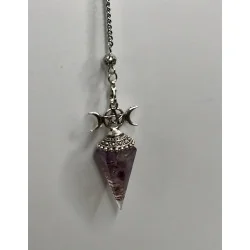 Pendule hexagonale « 3 phases de la Lune » Orgonite & Améthyste