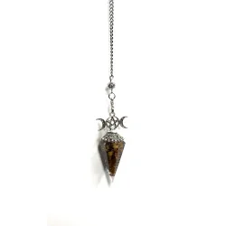 Pendule hexagonale « 3 phases de la Lune » Orgonite & Oeil de tigre