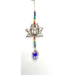 Attrape soleil Lotus doré & 7 Chakras & Goutte en verre.