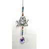 Attrape soleil Lotus argenté & 7 Chakras & Goutte en verre.