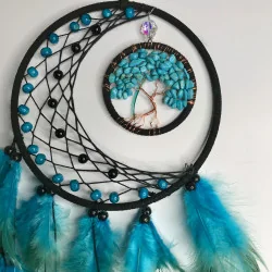 Attrape rêves bleu turquoise et noir& Arbre de vie Bohème