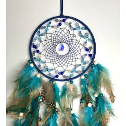 Attrape rêves Bohème bleu turquoise,marron et noir à point blanc