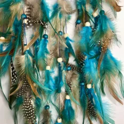 Attrape rêves Bohème bleu turquoise,marron et noir à point blanc