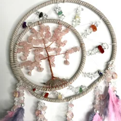 Attrape rêves rose et gris & Arbre de vie Quartz rose