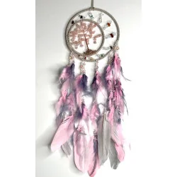 Attrape rêves rose et gris & Arbre de vie Quartz rose