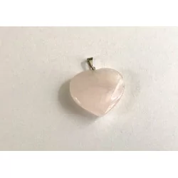 Pendentif Quartz rose en forme de cœur & collier cuir noir.