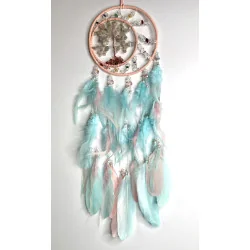 Attrape rêves rose et bleu turquoise & arbre de vie