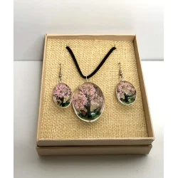Coffret pendentif Arbre de Vie et Boucles d’Oreilles Fleurs pressées.