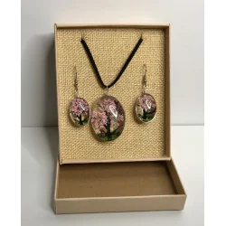 Coffret pendentif Arbre de Vie et Boucles d’Oreilles Fleurs pressées.