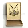 Coffret pendentif Arbre de Vie Blanc et Boucles d’Oreilles Fleurs pressées