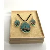 Coffret pendentif Arbre de Vie Bleu Turquoise et Boucles d’Oreilles Fleurs pressées