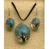 Coffret pendentif Arbre de Vie Bleu Turquoise et Boucles d’Oreilles Fleurs pressées