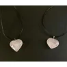 Pendentif Quartz rose en forme de cœur & collier cuir noir.