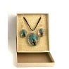 Coffret pendentif Arbre de Vie Bleu Turquoise et Boucles d’Oreilles Fleurs pressées