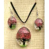 Coffret pendentif Arbre de Vie Corail et Boucles d’Oreilles Fleurs pressées
