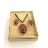Coffret pendentif Arbre de Vie Corail et Boucles d’Oreilles Fleurs pressées