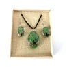 Coffret pendentif Arbre de Vie Vert et Boucles d’Oreilles Fleurs pressées