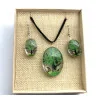 Coffret pendentif Arbre de Vie Vert et Boucles d’Oreilles Fleurs pressées