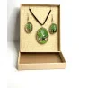 Coffret pendentif Arbre de Vie Vert et Boucles d’Oreilles Fleurs pressées