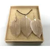 Coffret Pendentif et Boucles d’Oreilles Feuilles Or rose.