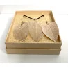 Coffret Pendentif et Boucles d’Oreilles Feuilles Or rose.