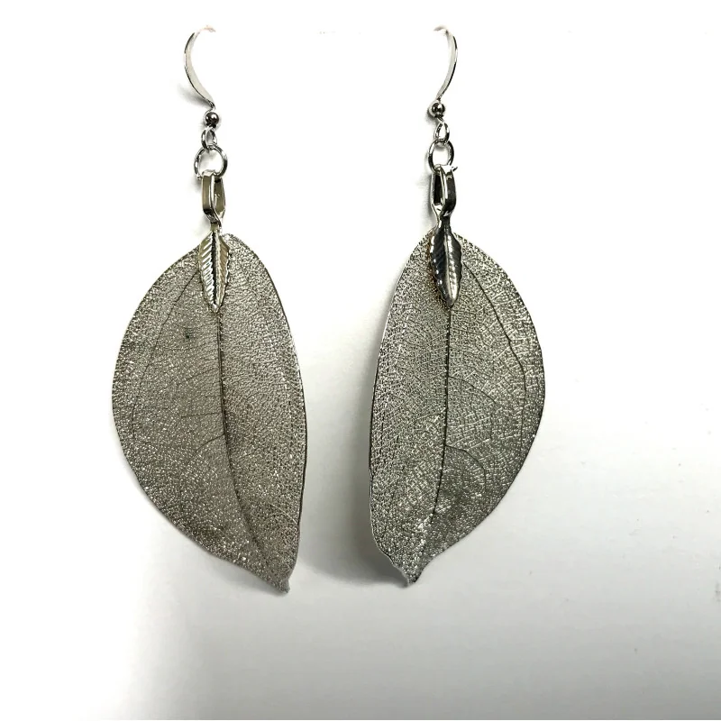 Boucles d’oreilles Feuilles Argent.
