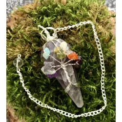 Pendule hexagonale Améthyste & Arbre de vie 7 chakras.