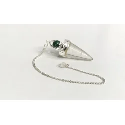 Pendule Cône Cristal de Roche Avec anneau argenté & Aventurine Verte