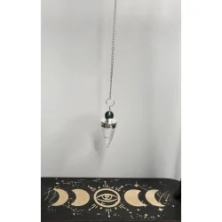 Pendule Cône Cristal de Roche Avec anneau argenté & Aventurine Verte