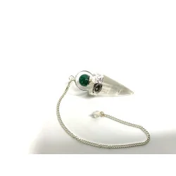 Pendule Cône Cristal de Roche Avec anneau argenté & Aventurine Verte