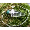 Pendule Cône Cristal de Roche Avec anneau argenté & Aventurine Verte
