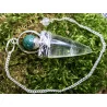 Pendule Cône Cristal de Roche Avec anneau argenté & Aventurine Verte