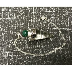 Pendule Cône Cristal de Roche Avec anneau argenté & Aventurine Verte