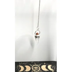 Cône Cristal de Roche Avec anneau argenté & Pierre de Lune