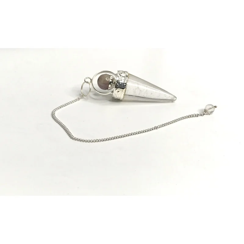 Pendule Cône Cristal de Roche Avec anneau argenté & Fluorite